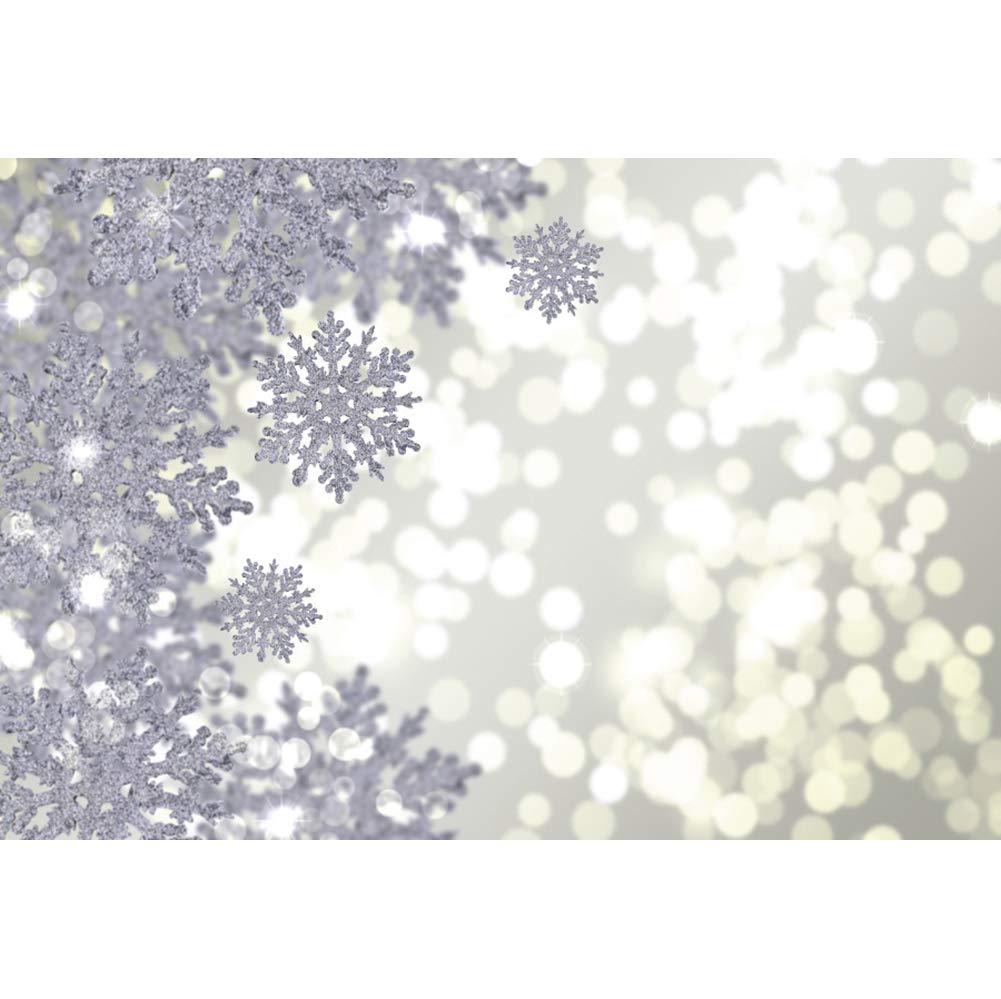 YongFoto 8x6.5ft Silver Snowflake Sequins Backdrop Glitter Haols Bokeh Photography Background Christmas Wedding Birthday Party Decoration Kids Adult Portrait Photo Booth Studio Props Wallpaper