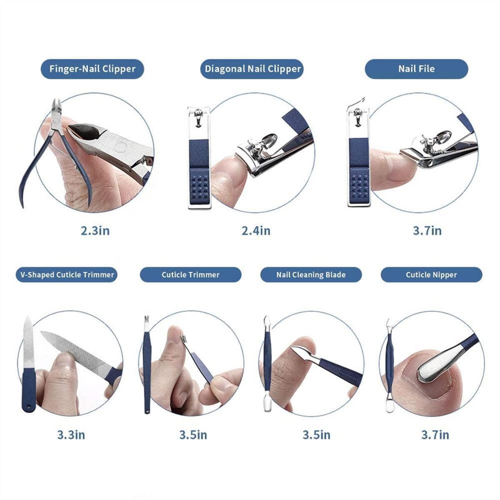 Nagelknipser-Set 1. 8 stücke Nagelclipper Set Pediküre Kit Edelstahl Professionelle Maniküre Set for Männer Frauen mit Blue Leder Reisekoffer Nagelknipser-Kit(12pcs)