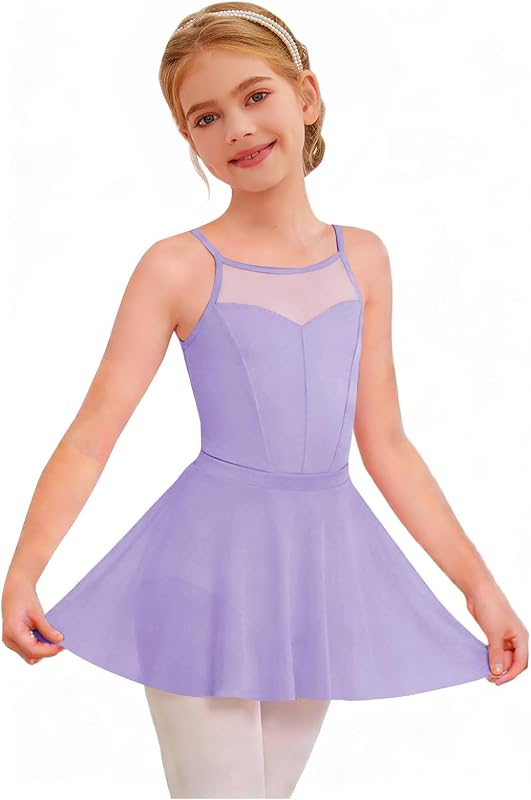 Haloumoning Girls Ballet Leotards with Removable Skirt Toddler Sleevesless Mesh Dance Outfit Combo 3T-10Y