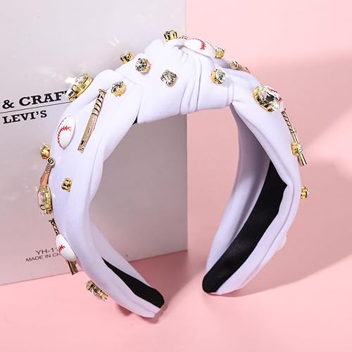 Miniatura 3 de Diadema anudada de béisbol para mujer, con dije de béisbol de cristal brillante, diadema con nudo superior para el día del juego, accesorios