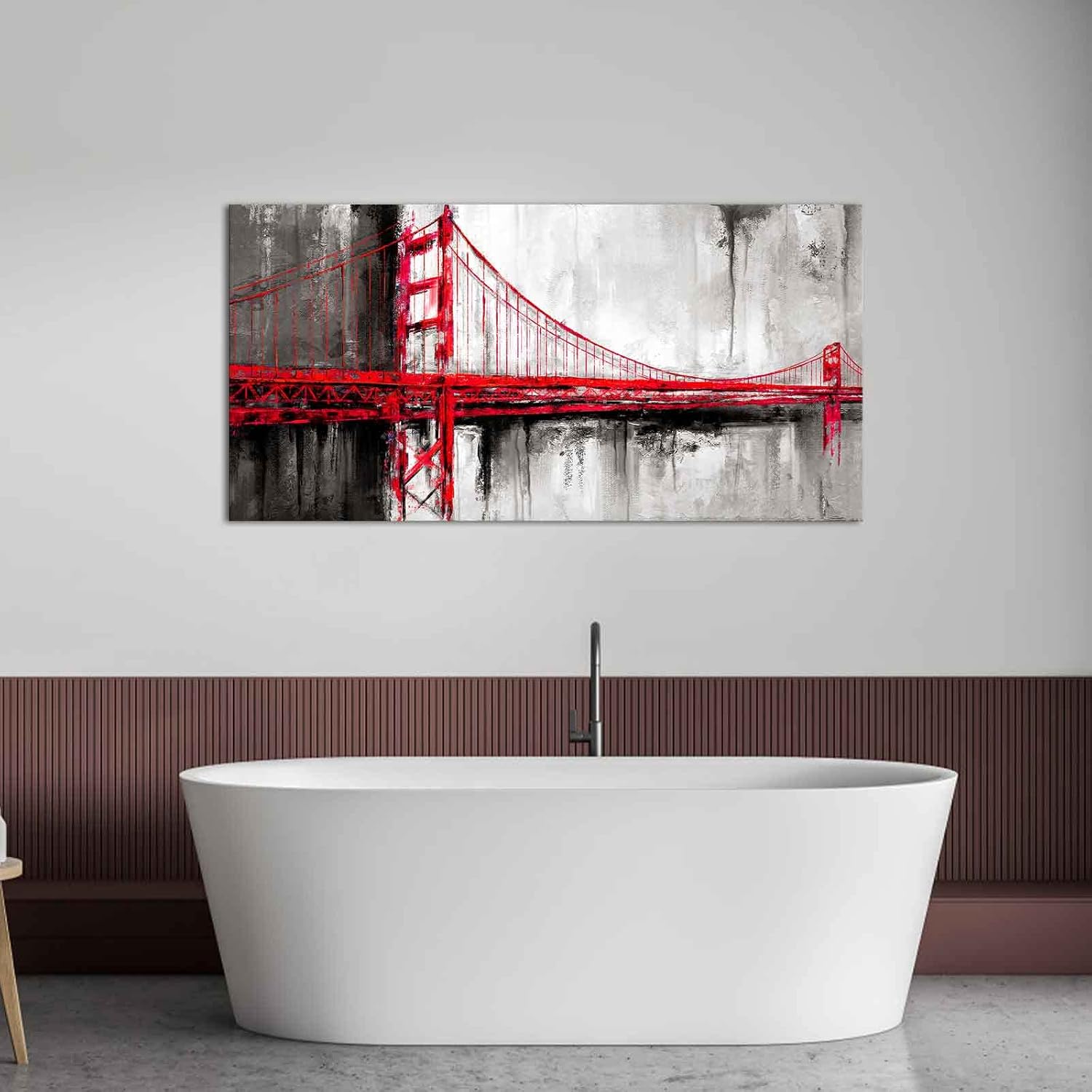 LoveHouse Golden Gate Bridge Canvas Wall Art San Francisco Painting Decor Grey and Red Pictures Prints