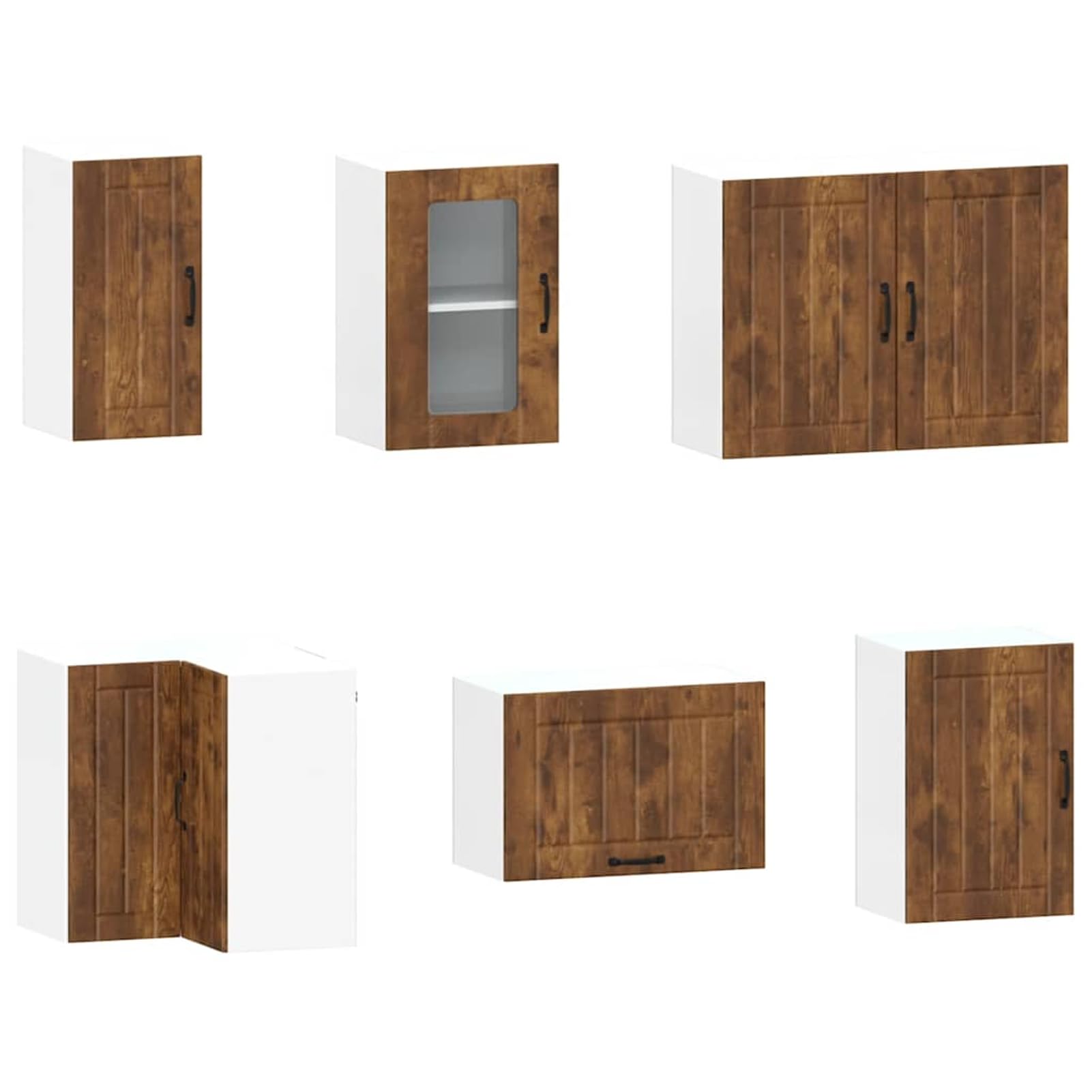 Gecheer Set Mobili Cucina 11 Pezzi, Composizione Modulare Kalmar Rovere Fumo, Legno Multistrato e Vetro, per Arredamento Cucina Moderna e Classica
