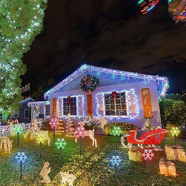 VIHOSE 20 Pcs Christmas Solar Snowflakes Pathway Lights Outdoor Solar Powered Snowflake Christmas Decoration Waterproof LED Garden Stake Lights for Yard Lawn Garden Patio Pathway