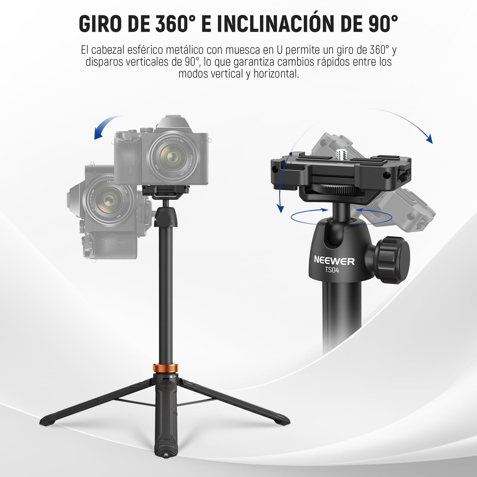 NEEWER 59" Trípode Palo Selfie Compatible con iPhone DLSR Canon Sony Camera, Soporte Escritorio Viaje Portátil Metal Pequeño con 360° Cabezal Bola Soporte Teléfono Celular para Grabación Video, TS04