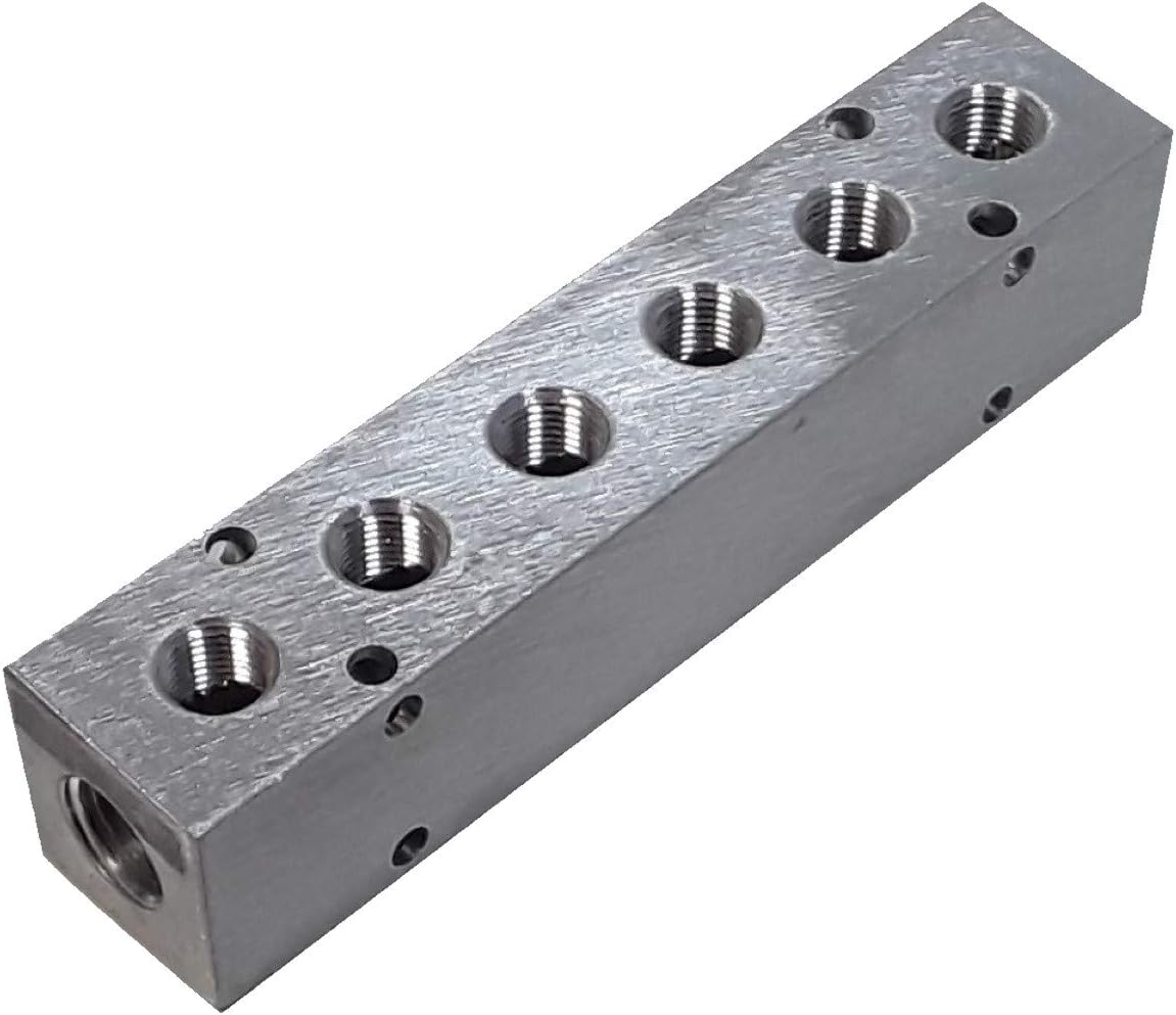 1000-10 Six (6) Station Aluminum Manifold - NPT Ports 3/8" x 1/4"