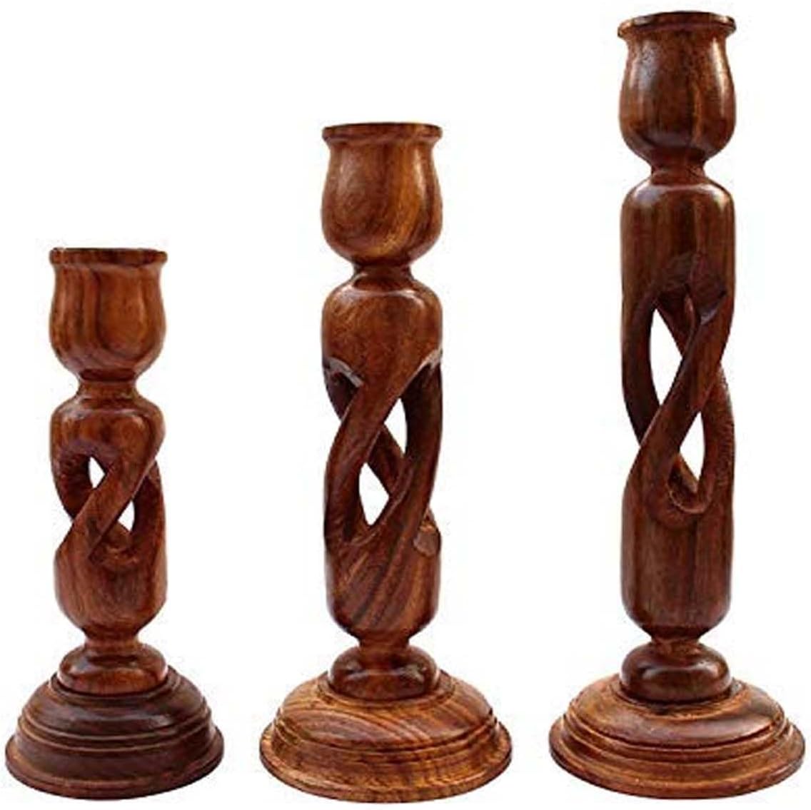 Wooden Candle Holder Set of 3 Pcs - Living Room Decor for Elegant Home Ambiance - Handcrafted Rustic Candle Holders for Holiday Table Centerpiece and Sister Gifts Ideas (Jali)