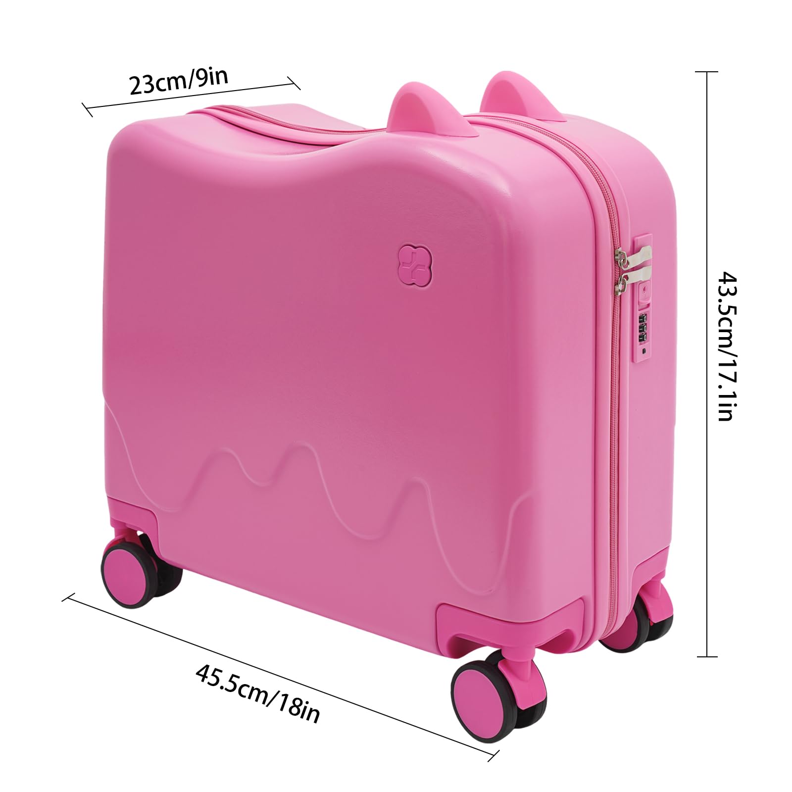 Maleta infantil para sentarse arriba, maleta de viaje para niños con barra de tracción y cerradura de contraseña, maleta para niños de 3 a 6 años, para niñas y niños, color rosa