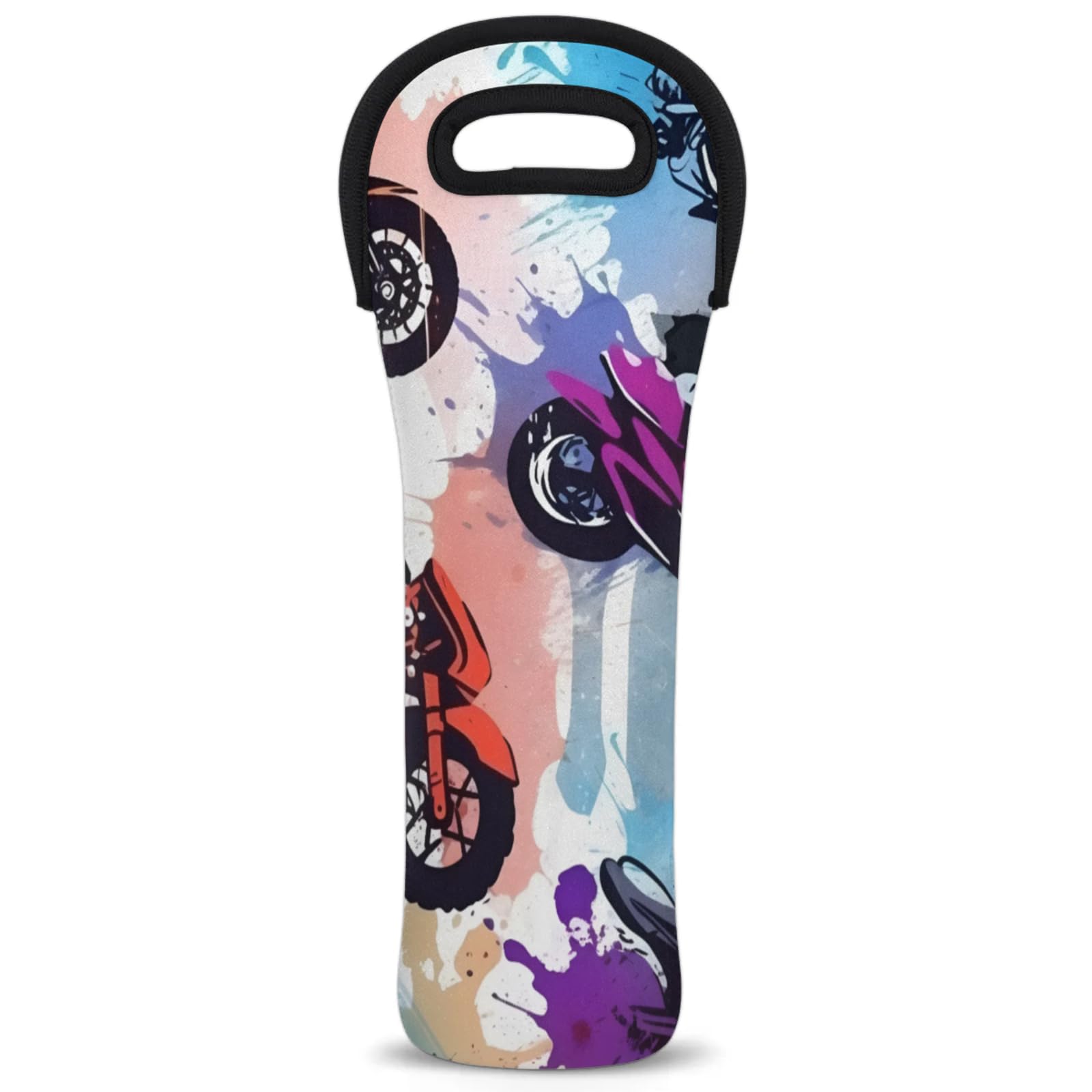 Neoprene Wine Tote Carrier Bag for Wine,Water, Champagne, Beer, Baby Bottles 15.6 x 5.1 Inches, Protective Wine Bag,Retro Motorbike