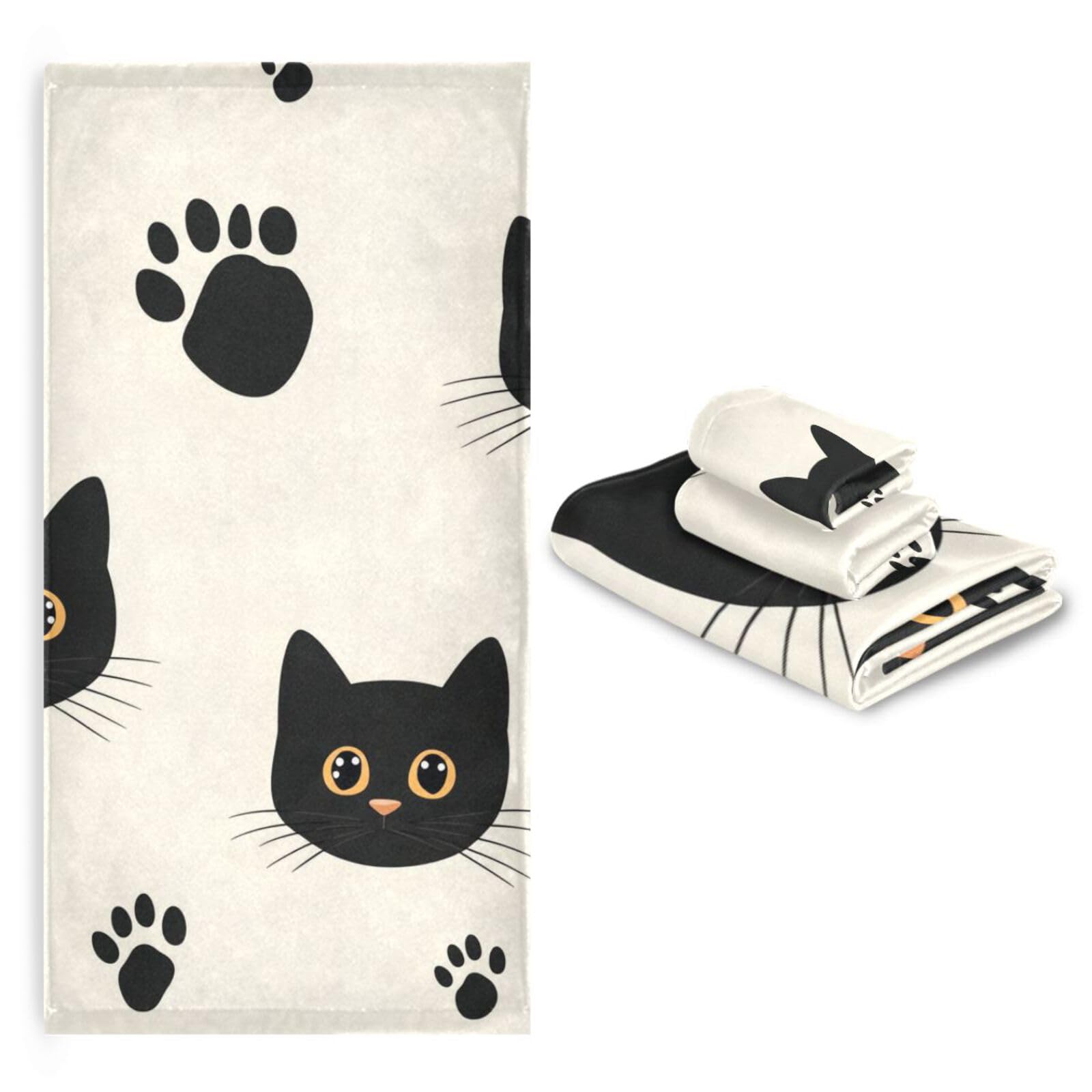 Set di 3 asciugamani per il viso con gatti neri minimalisti, 1 asciugamano da bagno, 1 asciugamano per le mani, 1 panno per la casa, cucina e famiglia