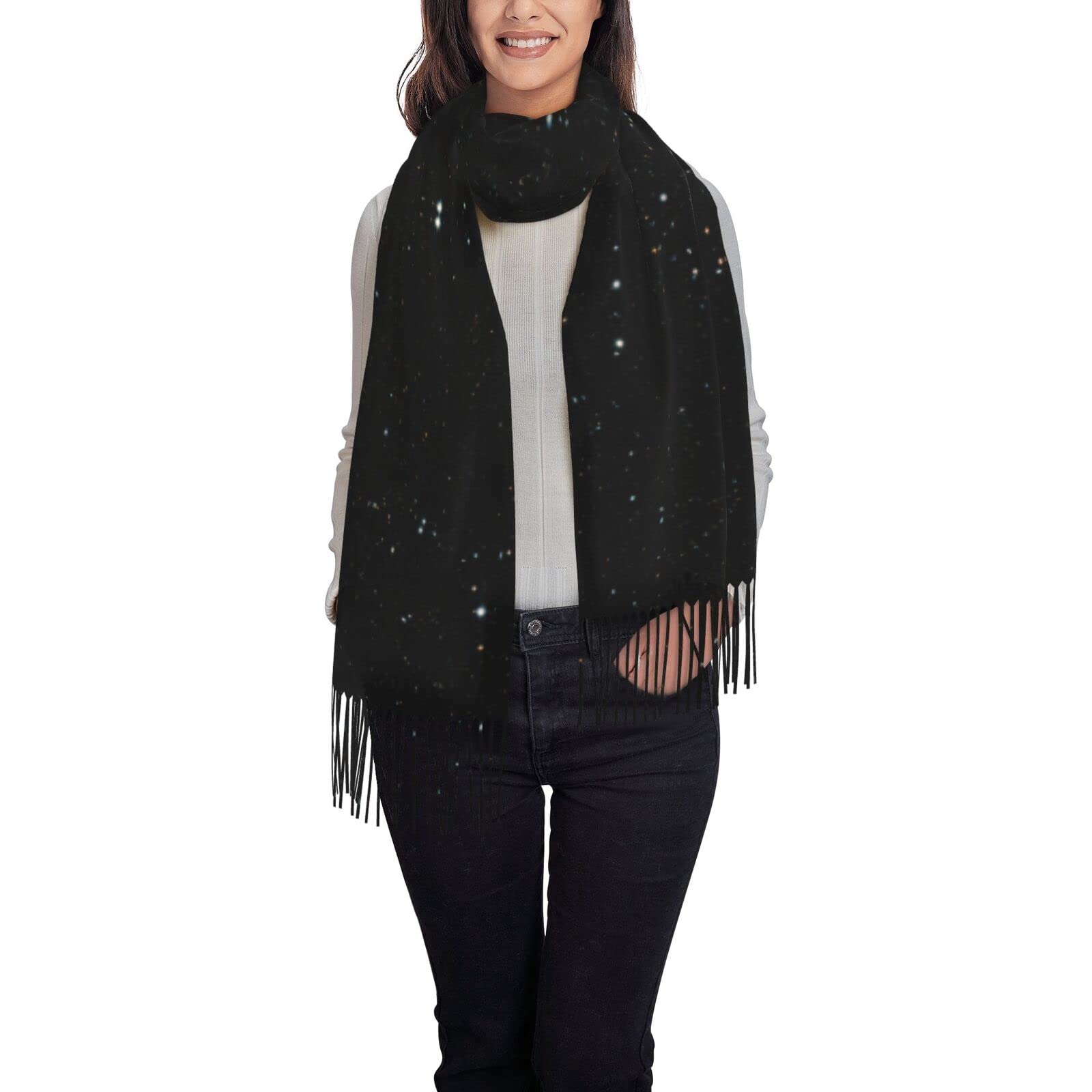 Aseelo Unisex Black Glitter Women Scarves Winter Long Soft Warm Wraps Wool Tassel Shawl Stole Scarf Ladies