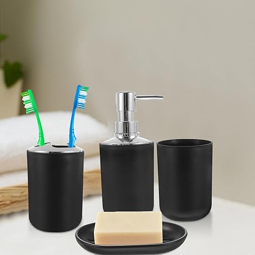 Miniatura 3 de Juego de baño dispensador de jabón de mano negro Soporte para cepillo de dientes blanco Decoración negra Dispensador de botellas de jabón