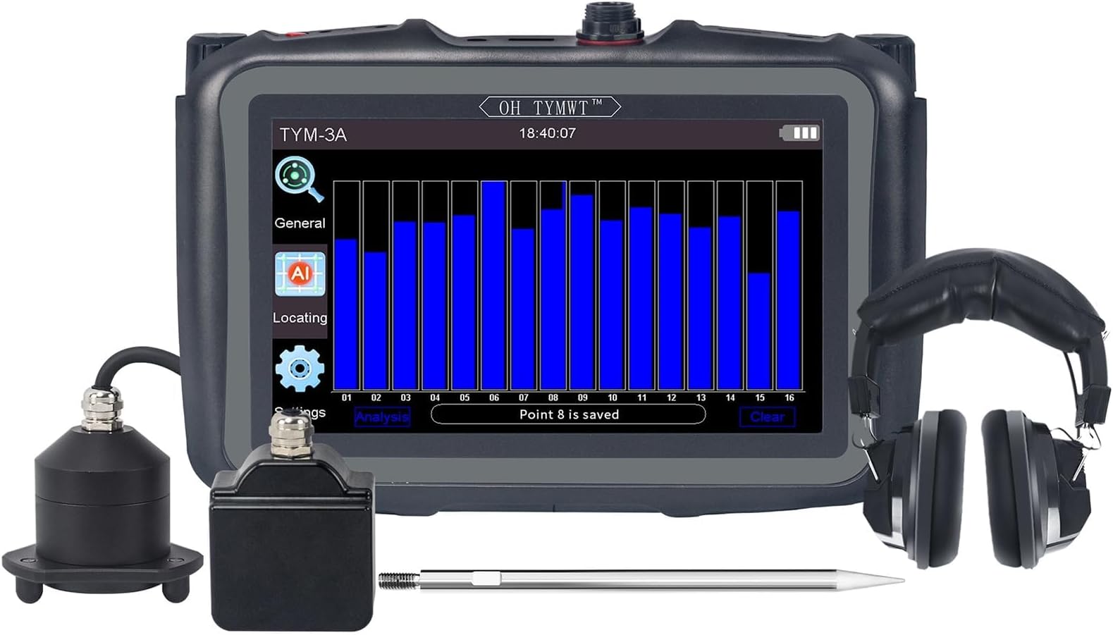 Water Leakage Detector - Smart Underground Pipe Leak Locator with HD Touchscreen, Dual Probes & Geophone Sensor for Home and Outdoor Use