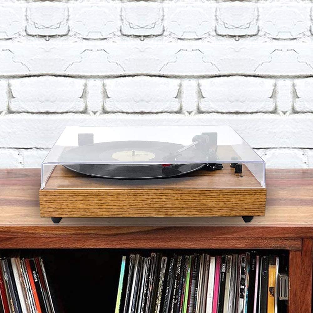 Giradischi in Vinile, venature del Legno con Design della Copertura Trasparente, Altoparlanti Stereo integrati, Tre Colori tra Cui Scegliere, con Diversi Stili di decoraz