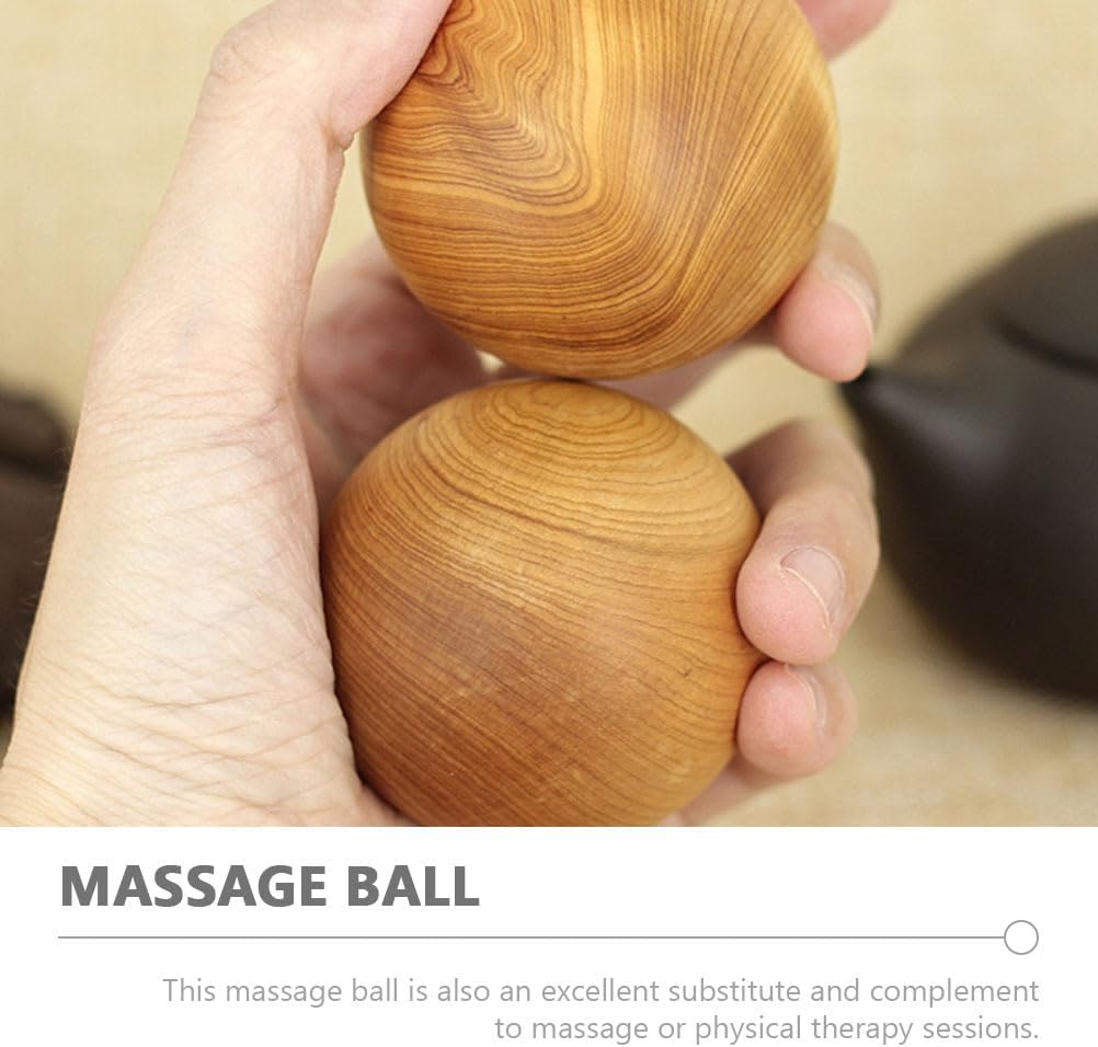 Healifty Handheld Massage Balls 2 Pack 1.96 Inch Wooden Hand Exercise Balls for Hand Muscle Stimulation Stress Relief and Therapy