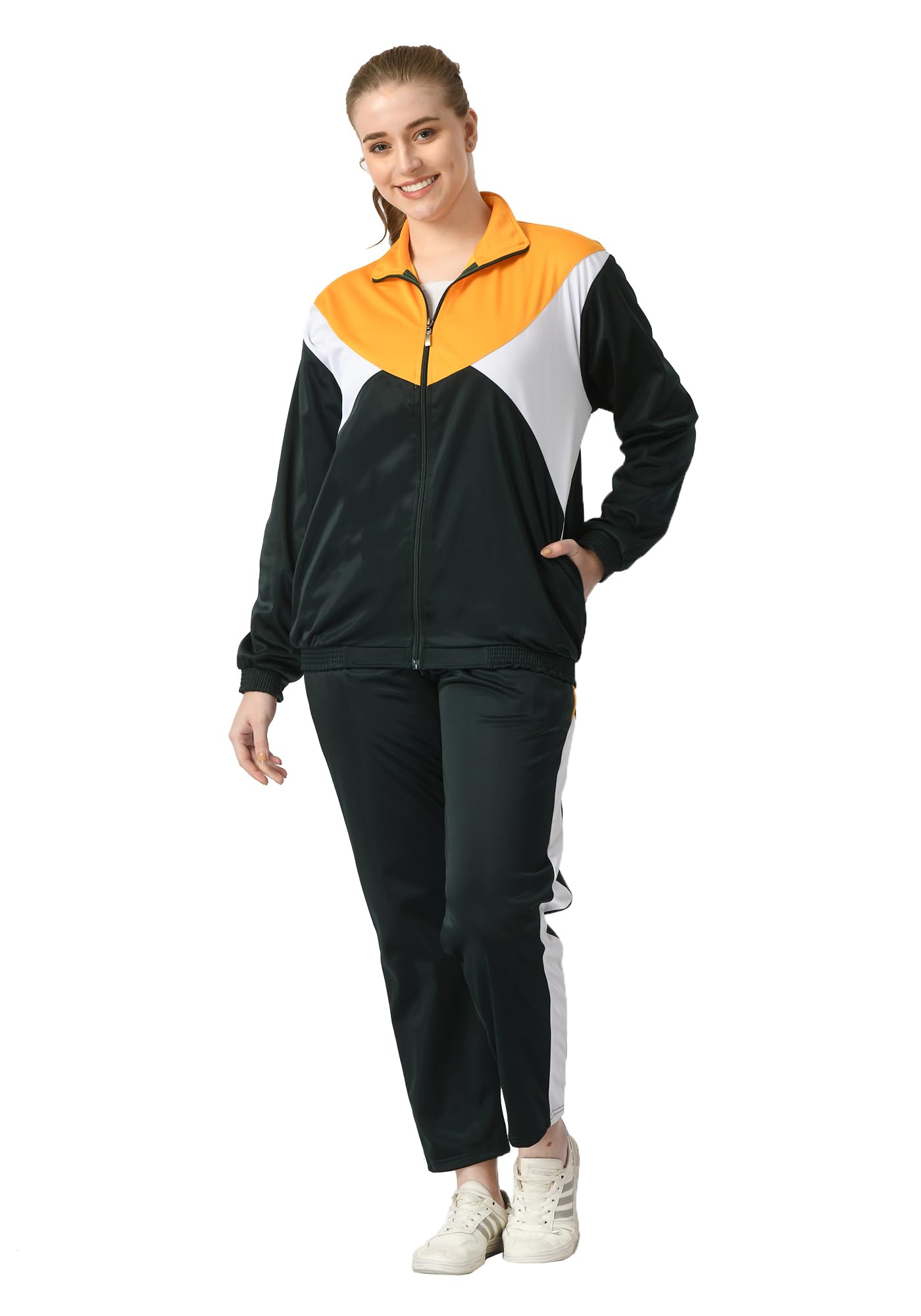 Women Color Block Polyester Winter Tracksuit Full Zip Jacket & Track Pant Set Regular Fit Both Side Pockets Sports & Casual Wear-image-8