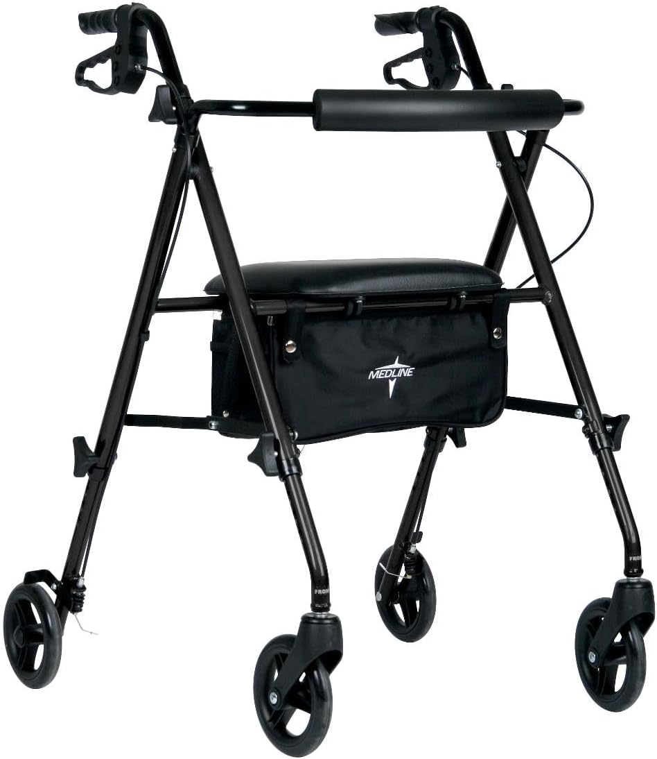 Medline Superlight Aluminum Rollator, Black - Ultra-Lightweight, Foldable & Durable Mobility Walker