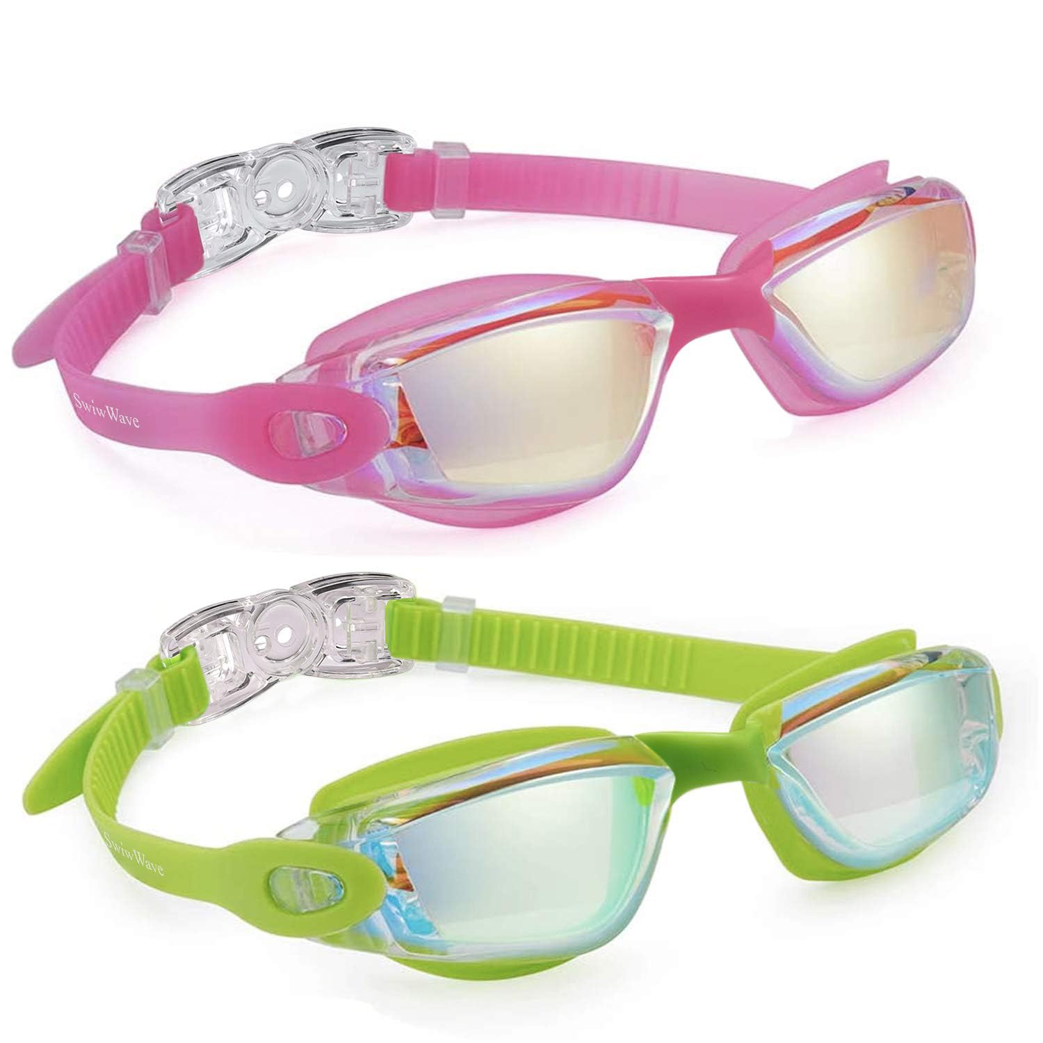 SwiwWave Swimming Goggles 2 Pack for Kids 3-14, No Leak with Storage Case