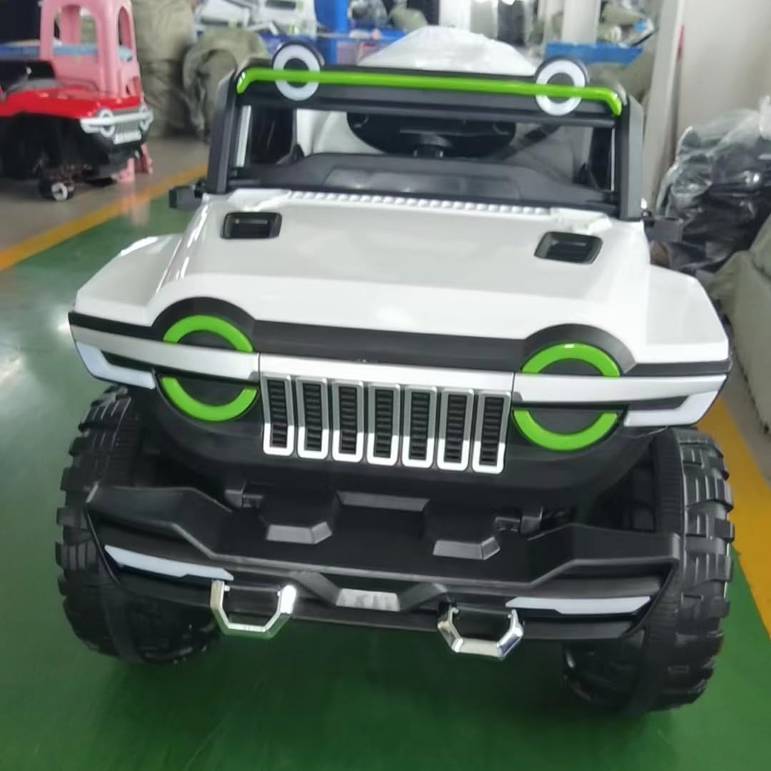 RIRICAR J. E.P. Wrangler, elektrische auto voor kinderen, 12 V, groen, elektrische kinderauto, 2-zitter met 2,4 GHz afstandsbediening, radio met bluetooth- en USB-ingang, lithiumbatterij, EVA-wielen