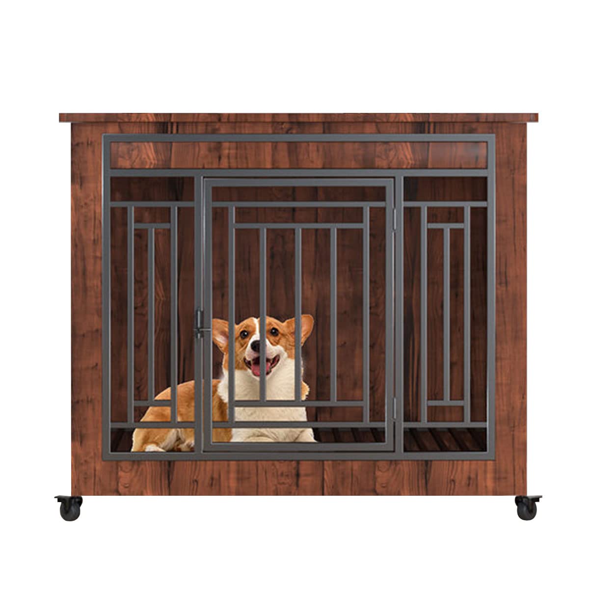 Mobili per gabbia per cani, design in legno, resistente gabbia per animali domestici per cani di taglia media con serrature, gabbia multifunzionale per cani