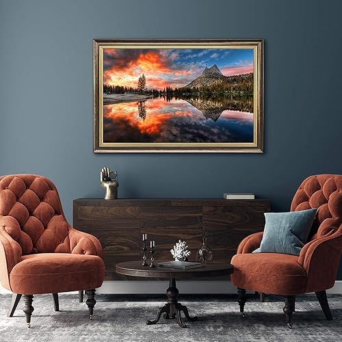 Vista 4 de Arte de lienzo de lago para decoración de pared: Escena de naturaleza con cuadro enmarcado, impresión de paisaje, gran puesta de sol, obra de arte