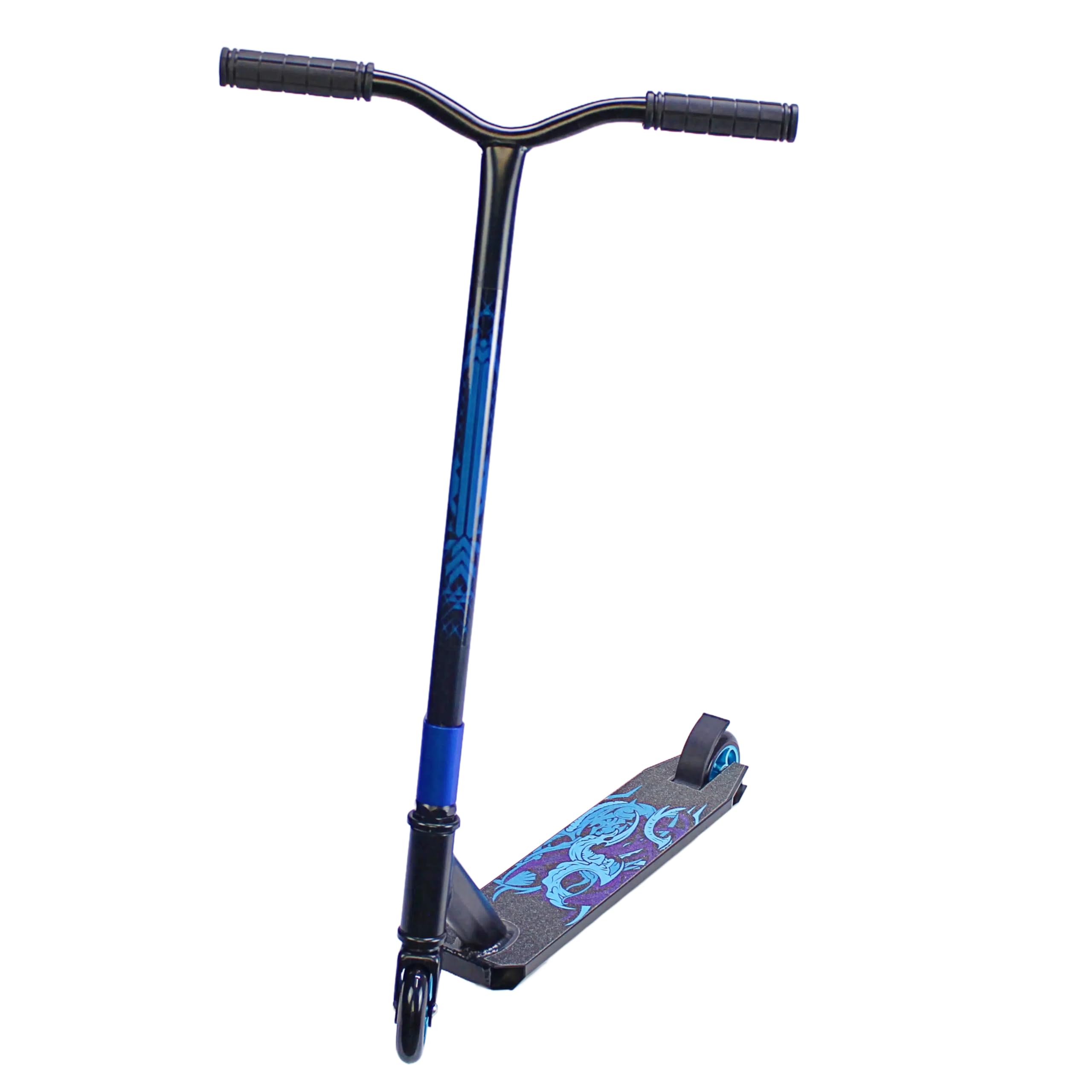 EASY FUTURE Pro Stunt Scooter for Tricks 2 Wheel Freestyle Scooter with 110 mm Aluminium Wheels Grip Tape Deck Wide T-Tube Handlebars Steel Brake Lightweight 360° Spin NO.0113