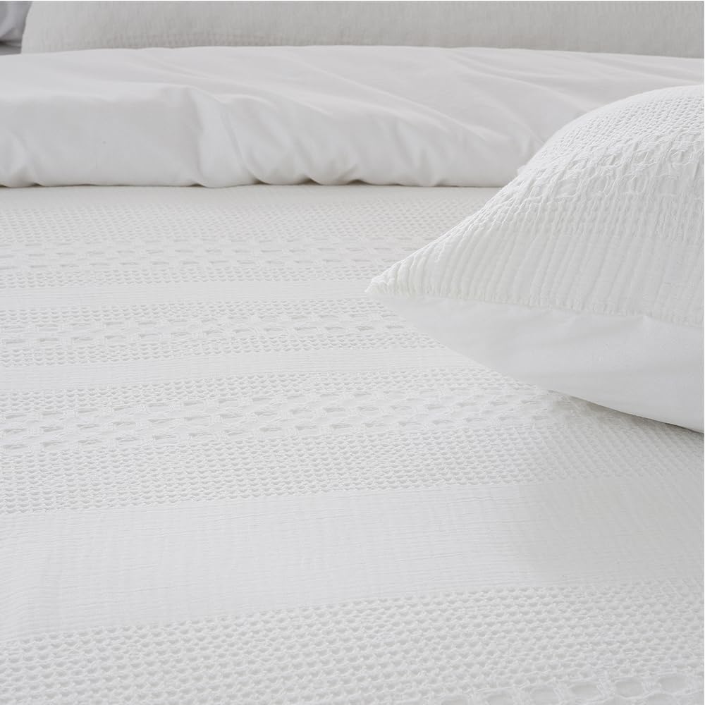 COTTON ARTean Funda Nórdica Cama 180 Algodón Waffle LARRUN Beige | Incluye 3 piezas: F. Edredón 260x240 + 2 F.de Almohada Cierre Botones. Certificado OEKO-TEX