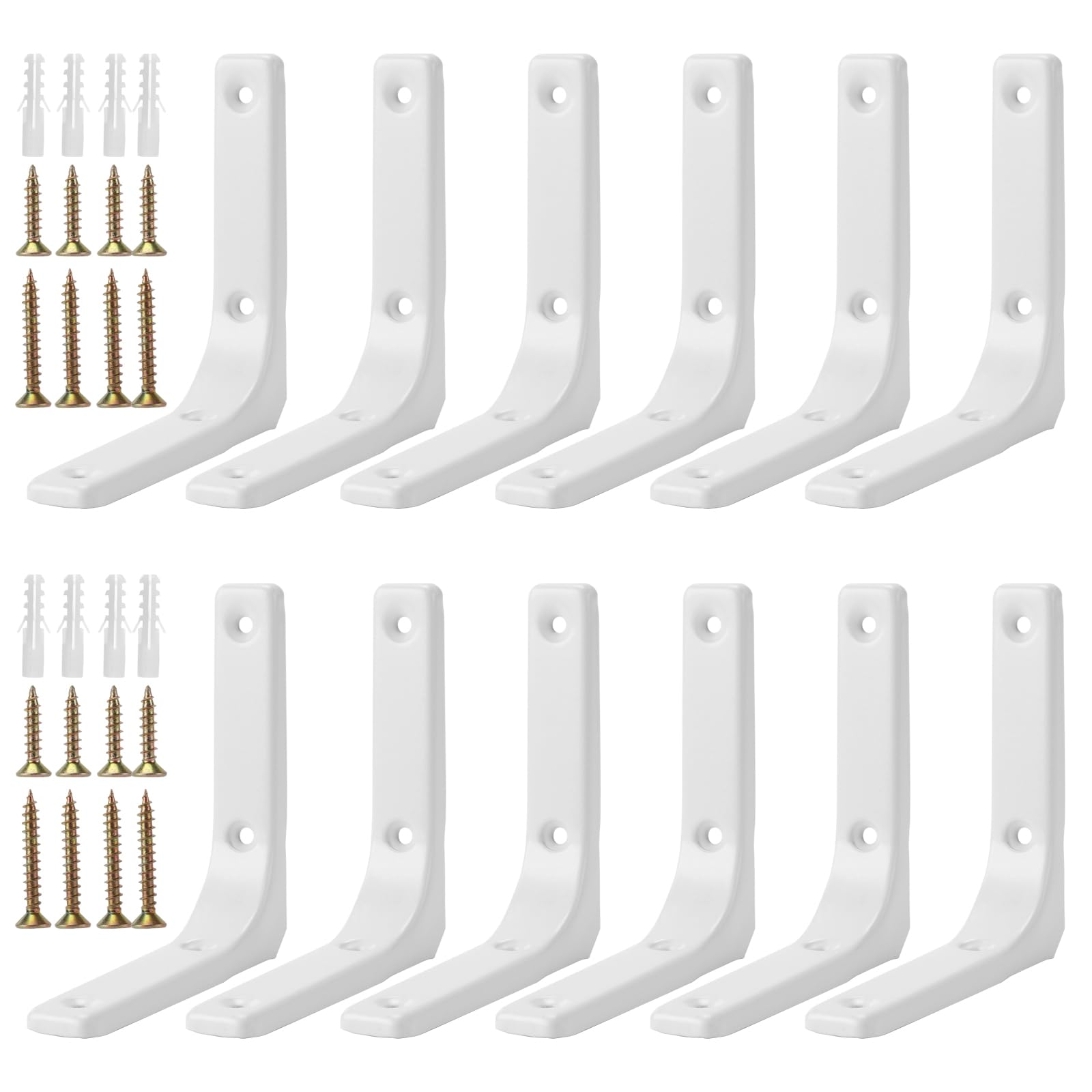 SOUJAP 12 Pcs Shelf Brackets White, 4 Inch Metal L Right Angle Brackets Corner Brace, Shelf Support with Screws for Wood Board Bookshelf, 100 x 100 x 20mm