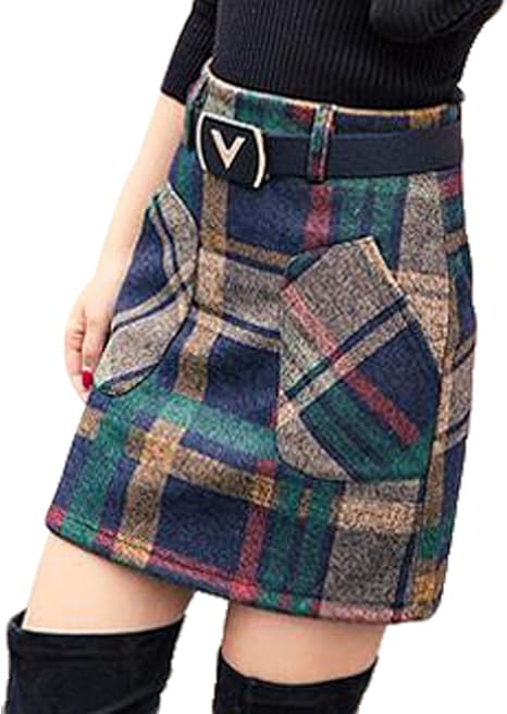 Amazon Aijuan レディース 秋服 冬服 厚手 ラシャ スカート タイトスカート ハイウエスト 通勤 ワンピース チェック柄 ドレス 幾何学模様 ショートスカート ミニスカート 着痩せ スカート 通販