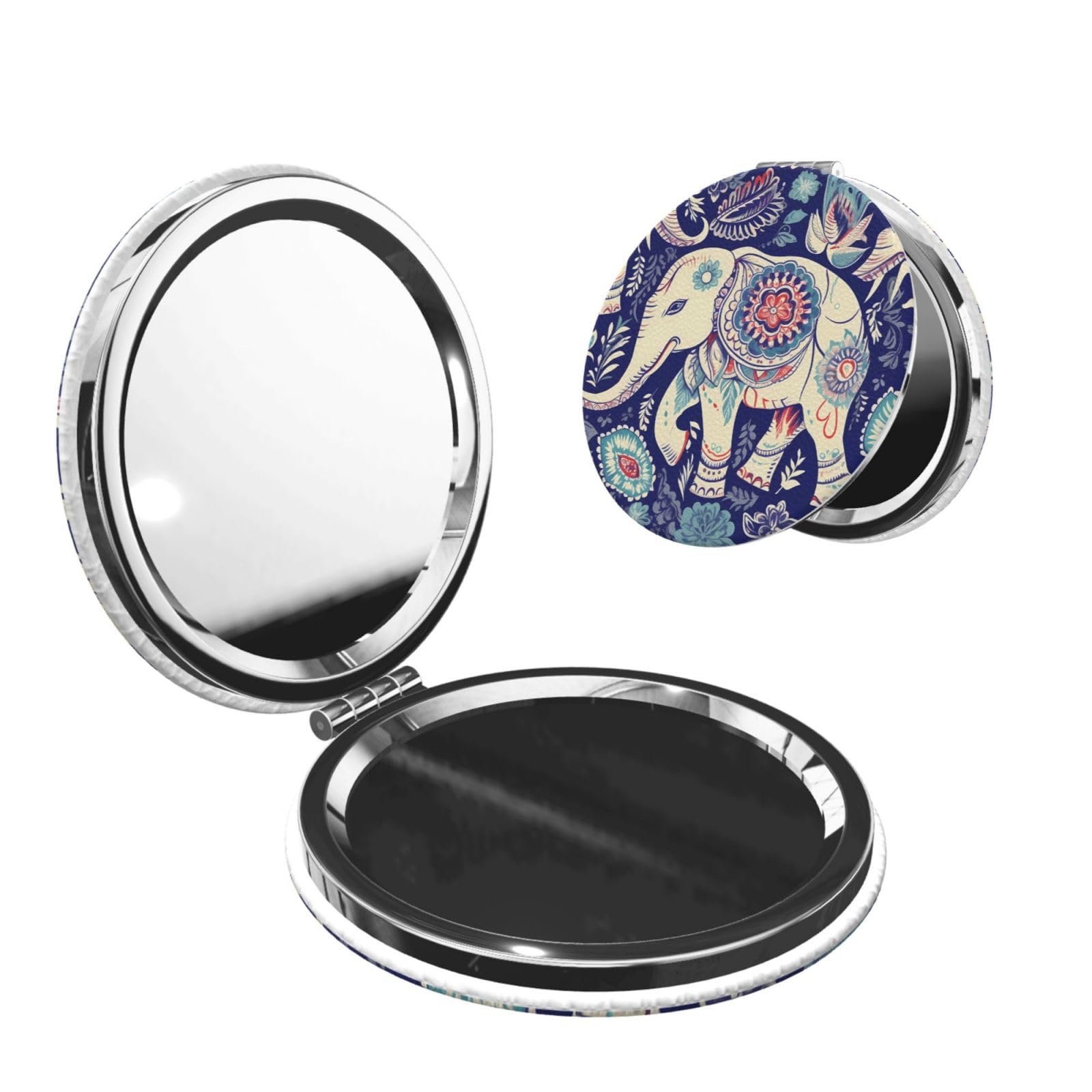 DWVTSLH Boho Elephant Compact Mirror for Purse, Double-Sided 2X/1X Magnifying Mirror for Women Men, Travel Makeup Mirror for Handbag, Handheld Vanity Mirror for Gift