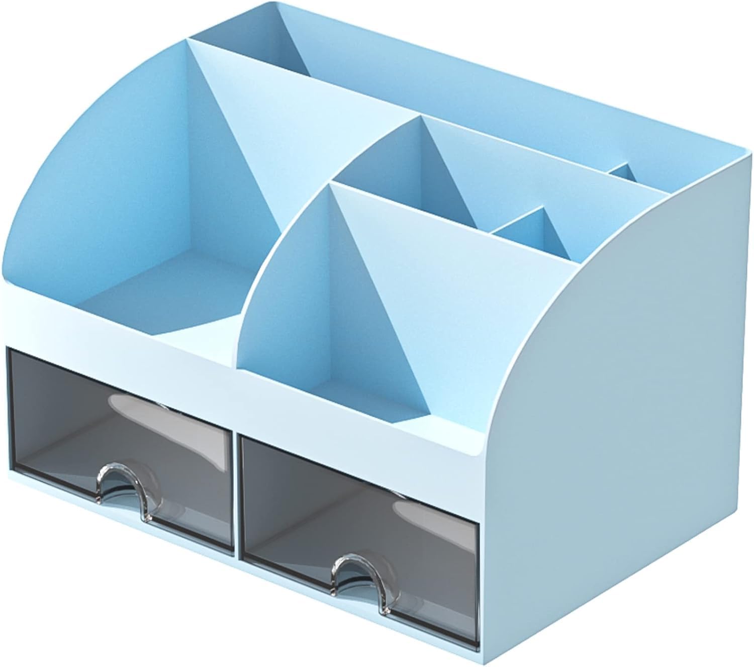 Organizer da scrivania multifunzionale con 6 scomparti e 2 cassetti, per scrivania, cancelleria per penne, cucitrici, clip, foglietti adesivi, supporto mobile (blu)