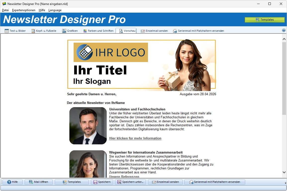 NewsletterDesigner Professional - Software für professionelle Newsletter, Outlook 365, Windows Mail, EML-Format
