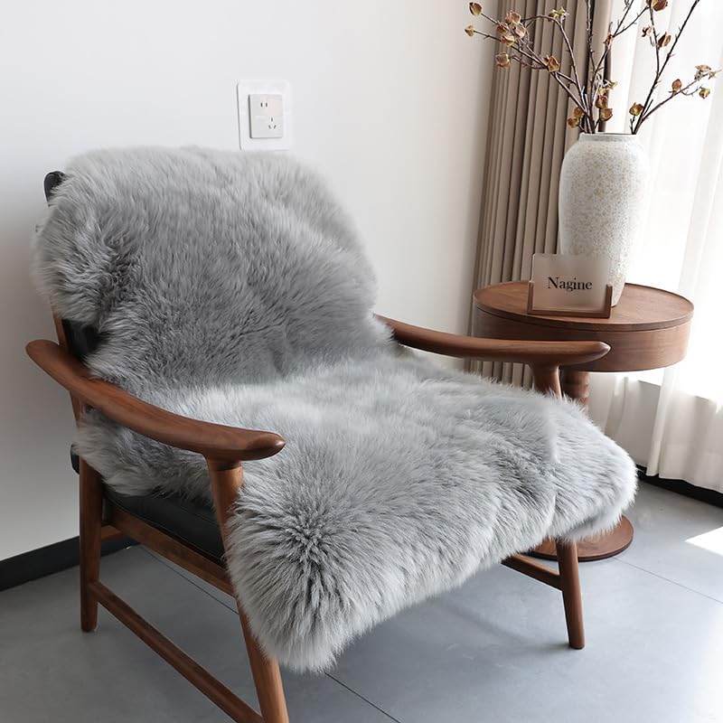 Nagine ムートンラグ 天然 毛皮 ラグ 100%オーストラリア産 本物 羊皮使用 1P【50&times;80cm】 ライトグレー 蓬松保