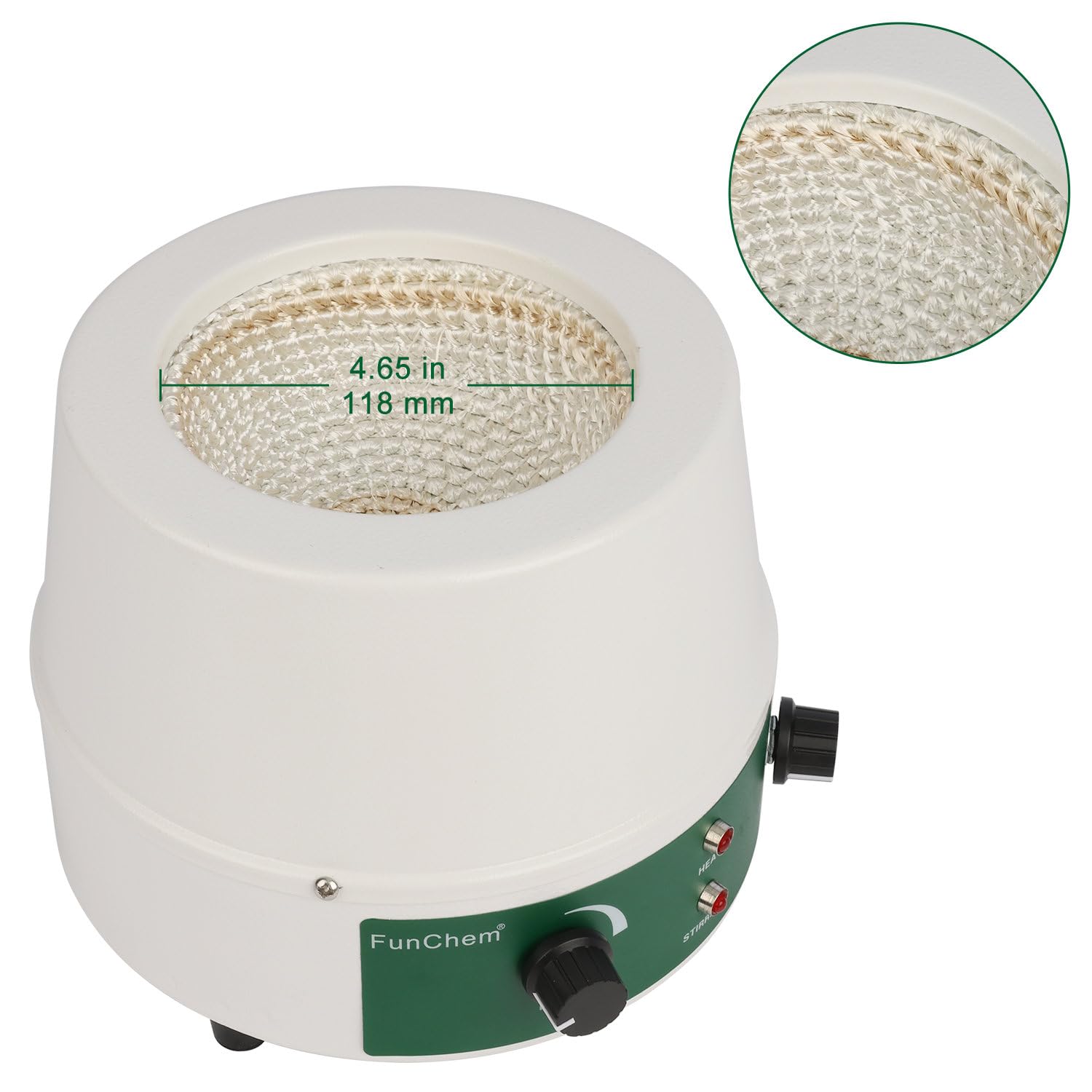 FunChem Manto calefactor, manto de calefacción de laboratorio adaptable con agitación magnética, control de temperatura de 0 a 1600 RPM, funciona a 110 V/450 ℃, potencia de 350 W, apto para capacidad