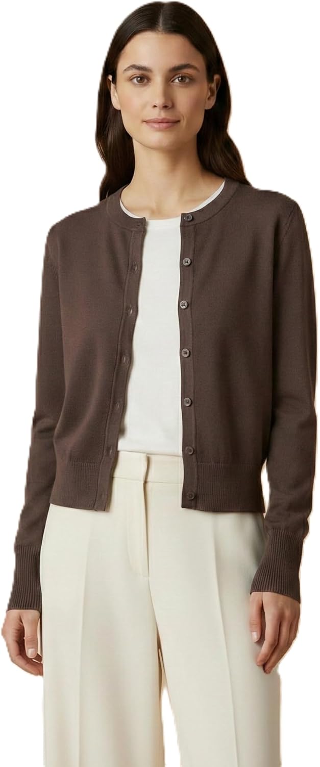 NPIA Certified Pokhara 100% Pure Cashmere Cardigan Women | 12-Gauge Dense Fine Knit | 2-Ply Crew Neck Button Down Sweater