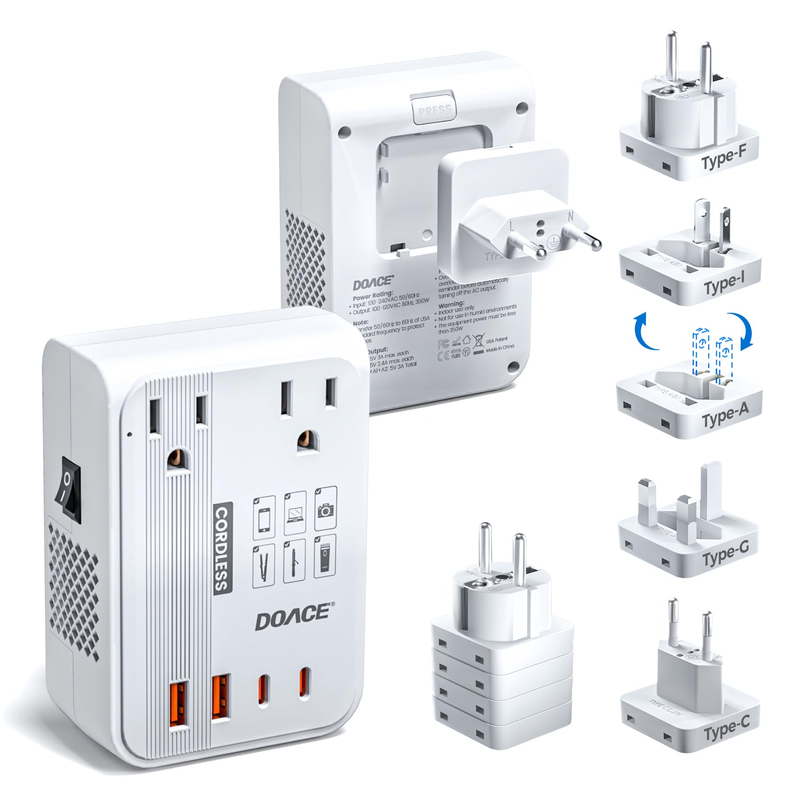 DOACE C30 350W voltage converter with rotating plugs