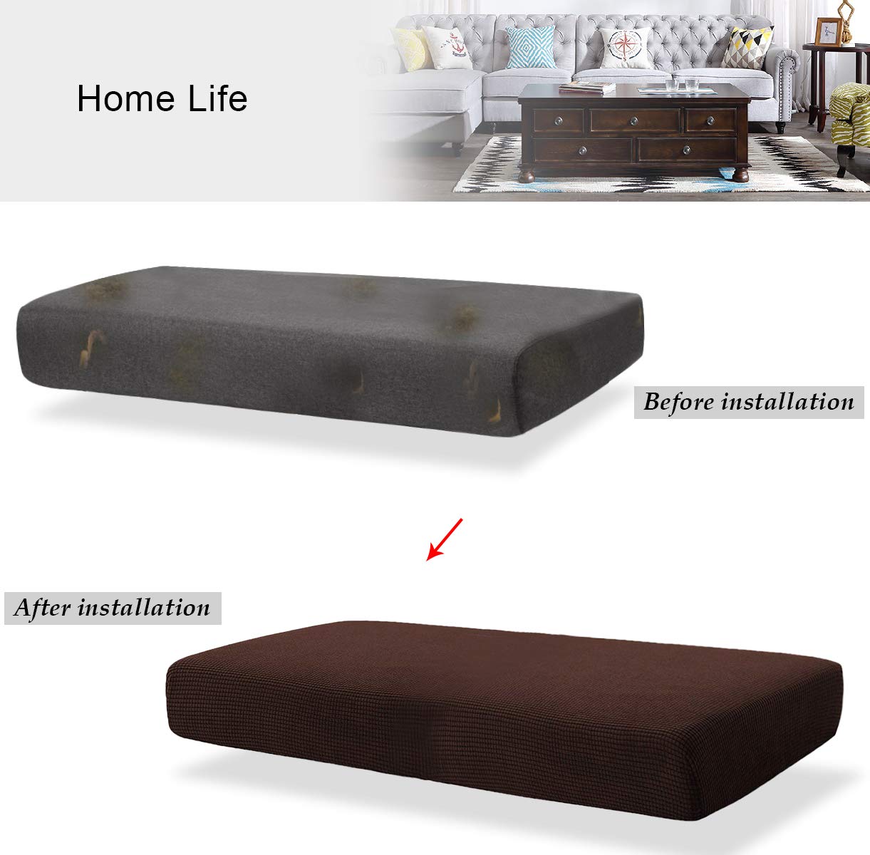 TIANSHU Copriseduta Divano Elasticizzato Fodera per cuscino ad alta elasticità Cuscino per divano Fodera per mobili Coprisedile per divano Fodere per cuscino a 3 posto (3 Posti, Cioccolate)