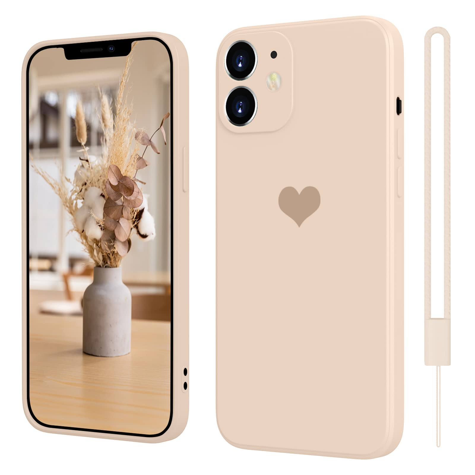 Custodia IPhone 11 Con Cuori - Silicone Morbido Con Microfibra Interna, Ultra Sottile E Antiurto - Colore Cachi - 3