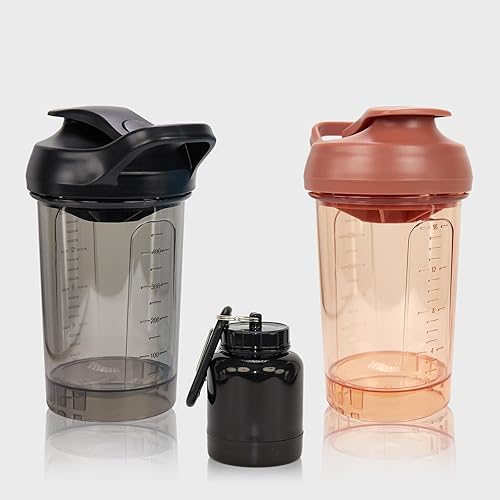 Miniatura 14 de Botella mezcladora de proteínas, taza de proteína a prueba de fugas para gimnasio, fitness y suplementos (1 paquete, naranja) Naranja,1 paquete,