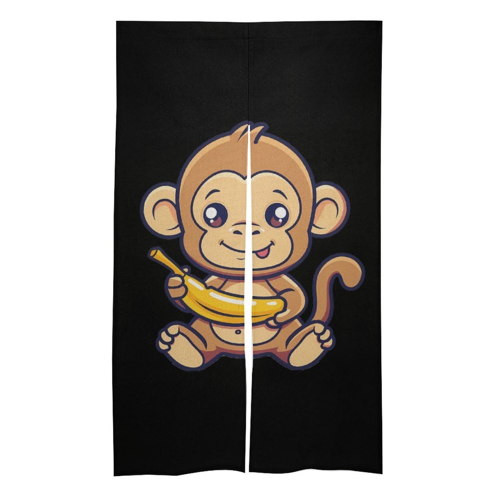 Cute Monkey Holding A Banana Noren Doorway Split Shower Curtain Long Type Window Treatment for Privacy Partition Divider