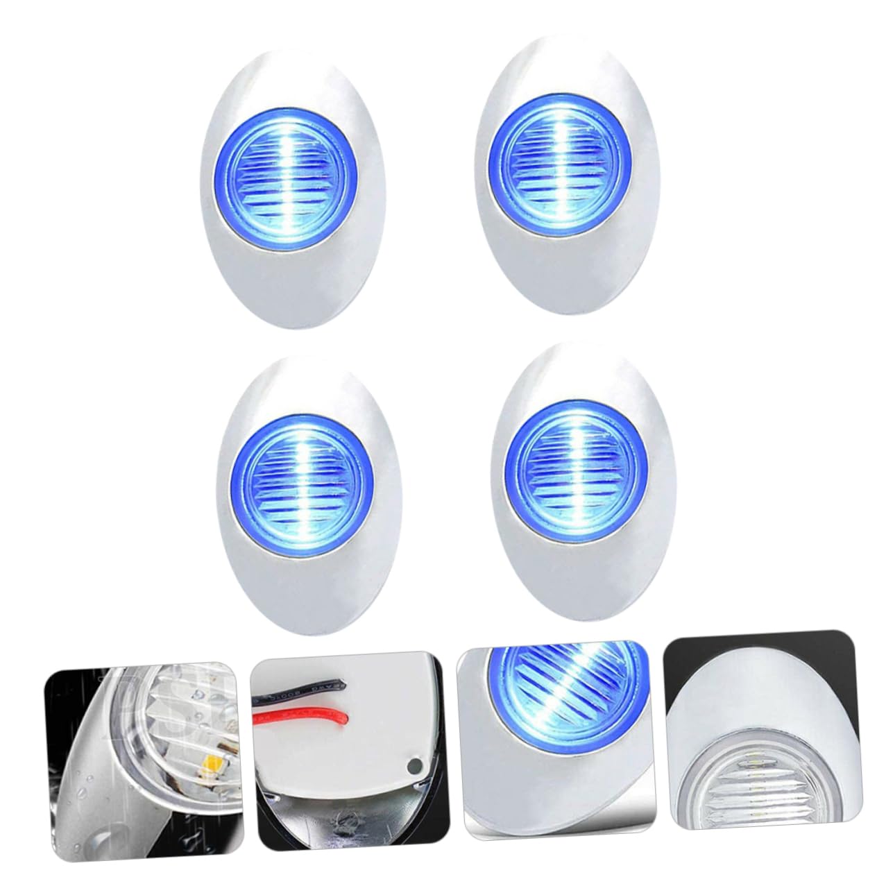 Luci LED per Barca Marine Ovali 3 LED 4 Pezzi 12v Blu | Impermeabili, 0,6w a Basso Consumo, PC Cromato e Abs, per Sottomarini e Imbarcazioni da Guerra