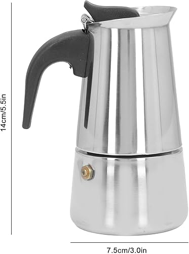 Miniatura 4 de HERCHR Máquina de café expreso para estufa, cafetera italiana de acero inoxidable, cafetera clásica para cocinas de inducción (2 tazas)