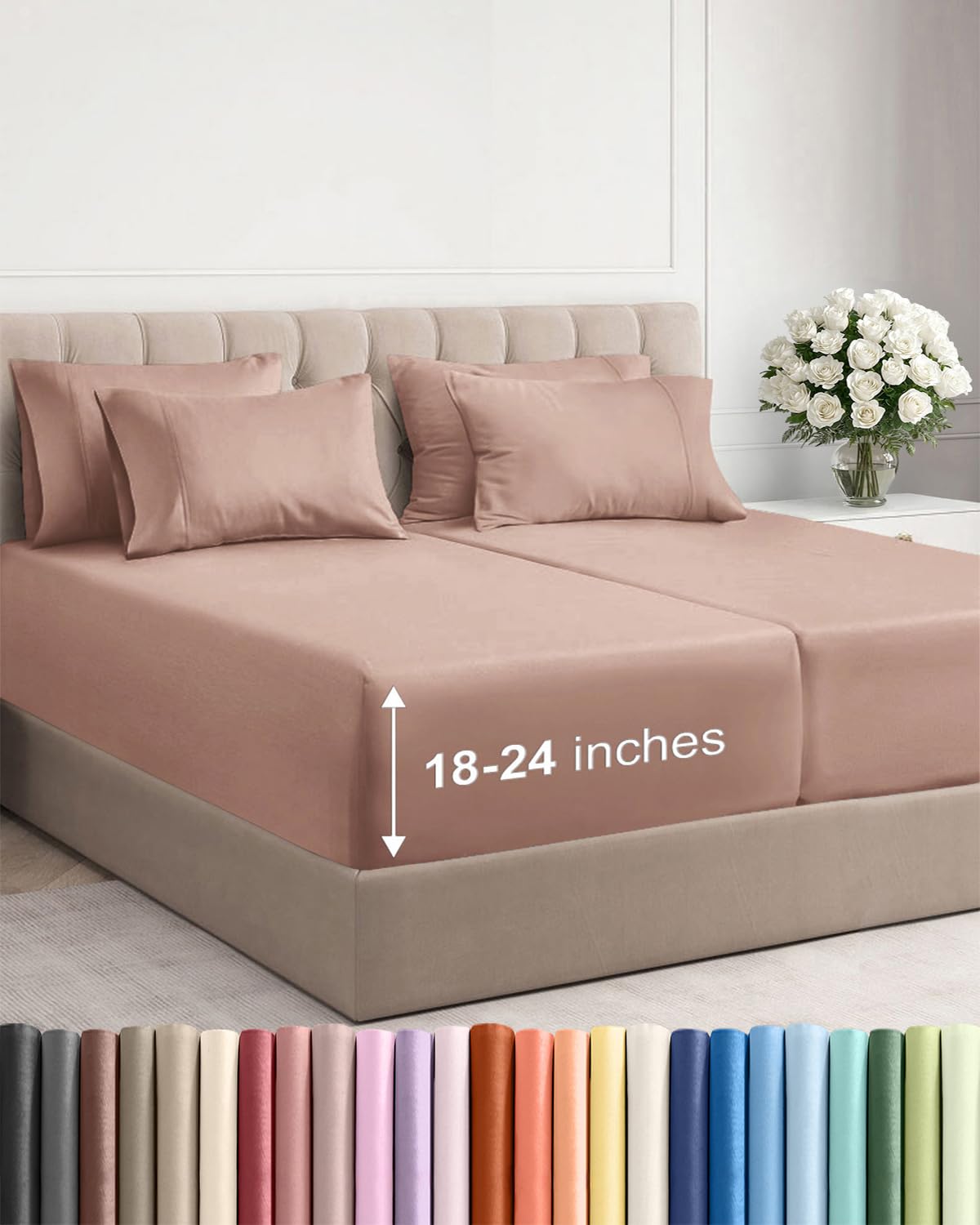 CGK Extra Deep Split King Sheet Set - 7pc Cooling Sheets - Mauve