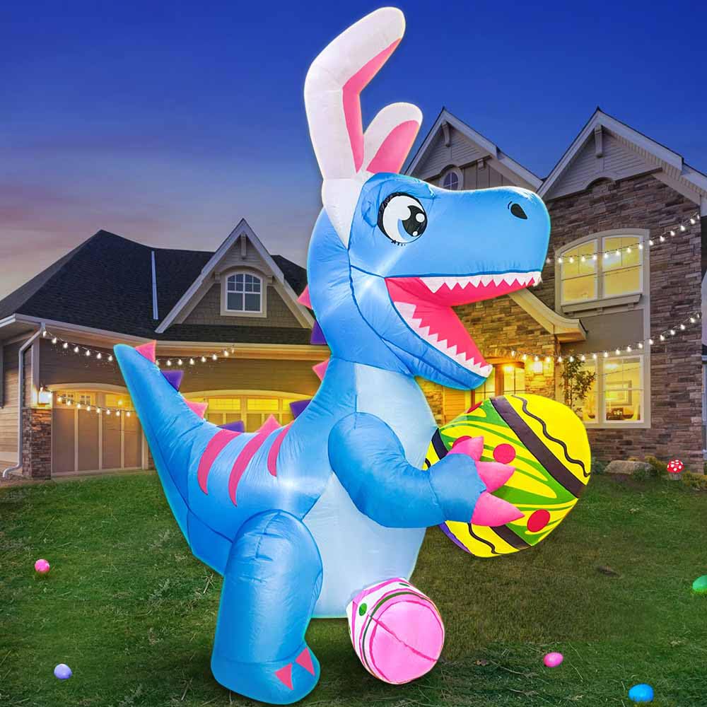 Décoration de cour gonflable Pâques : grand dinosaure de 1m80 pour animer la chasse aux œufs