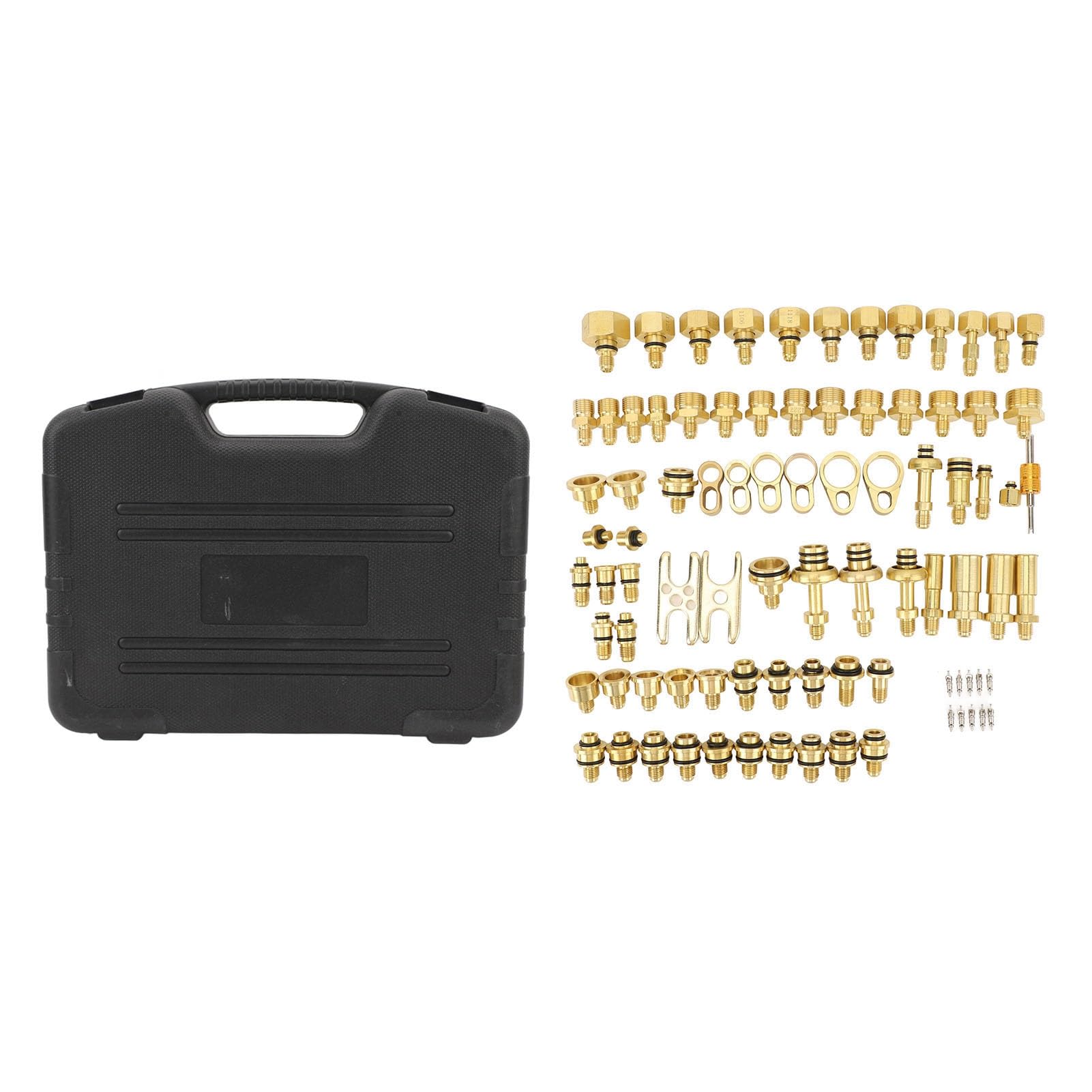 ANGGREK Kit Test Perdite Aria Condizionata Auto 77 Pezzi con Connettori in Ottone, Set Completo per Rilevamento e Riparazione di Perdite A/C per Auto e Camion
