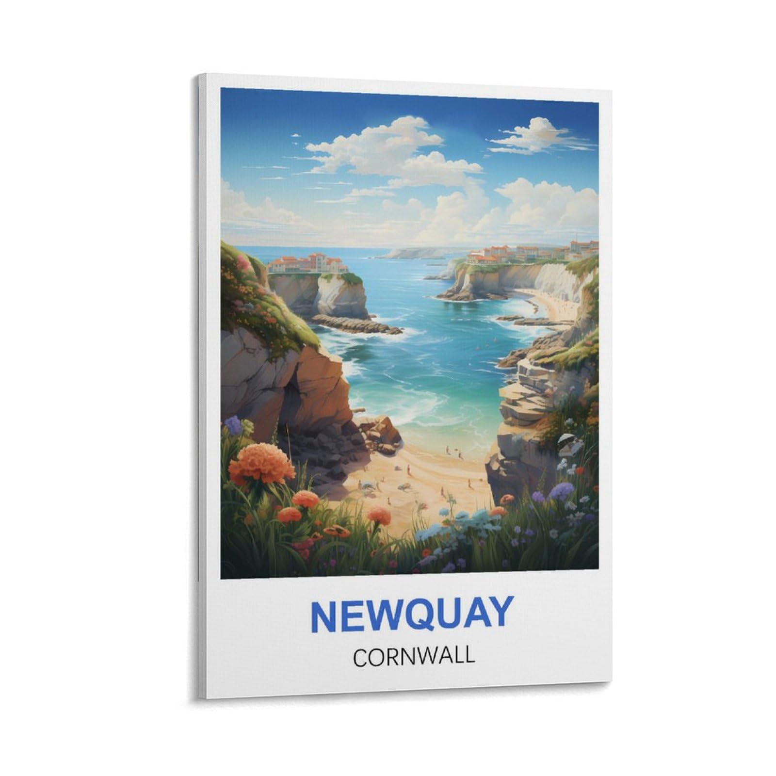 Hnrojico Frame-Style Newquay Cornwall Vintage Travel Poster 08X12inch(20X30cm) Canvas Wall Art Poster Prints, Bedroom Living Room Decoration Painting