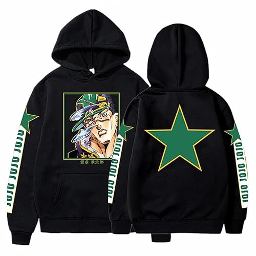 Charous Anime JoJo's Bizarre Adventure Cosplay Kujo Jotaro Thicken Hoodie,Unisex Casual Sweatshirts Used For Manga Fans - Black - XL