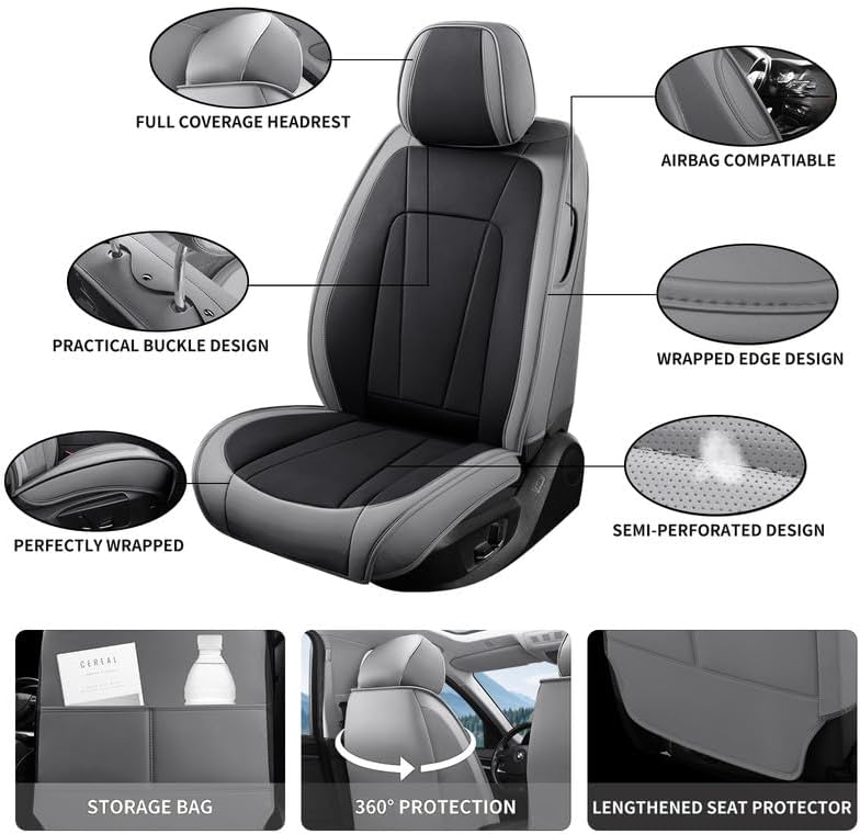 Car Seat Covers Full Set Custom Fit for Honda Accord 2000-2026 - Luxury Faux Leather Auto Protectors with Waterproof, Breathable, Anti-Slip, Car Seat Protectors (GrayBlack, Full Set)