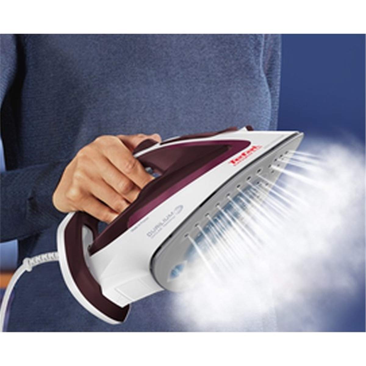 Tefal FV5716 Easygliss Plus Plancha de vapor, 190 g/min, golpe de vapor, vapor vertical, abertura XL de llenado de agua, bandeja estable, suela Durilium AirGlide, color blanco/burdeos