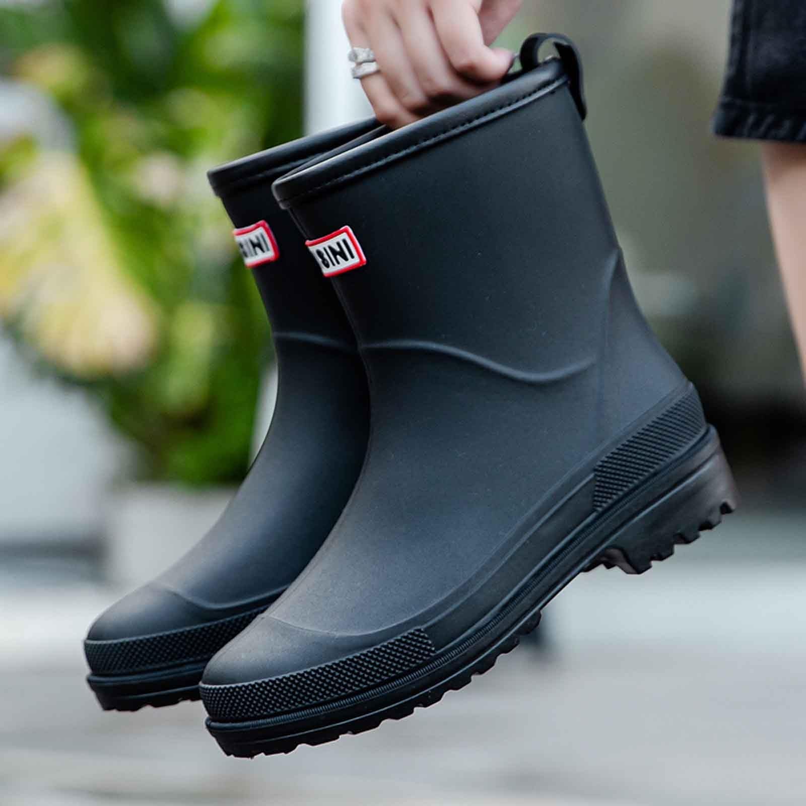 Stivali di Gomma Leggeri da Donna con Robusta Suola Antiscivolo di Gomma con Tacco Basso Antiscivolo Tronchetti Donna Altezza Stivaletti Stivali da Pioggia Leggeri e Resistenti Rain Boots