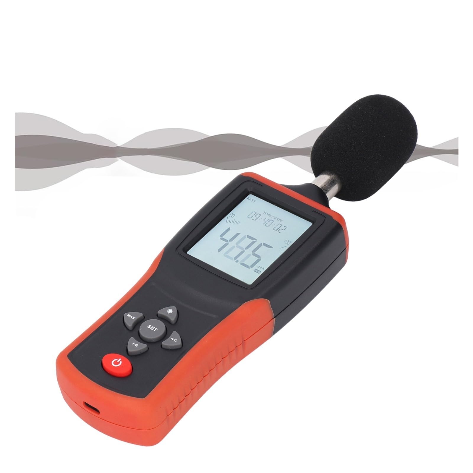 Miernik Decybeli, Decybelomierz z wagą AC, podświetlanym ekranem LCD, przenośny tester poziomu dźwięku, 30-130dB